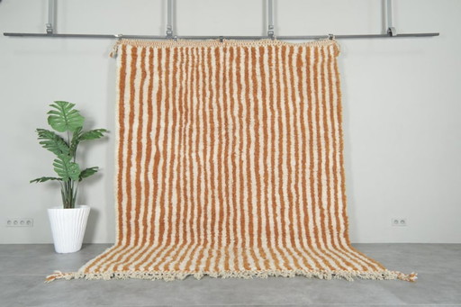 Tappeto marocchino a righe, minimalista, color ruggine, arancione e beige - 3x2 metri
