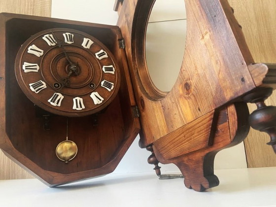 Image 1 of Large Antique French Wall Clock, 1880, Mechanical, Carved Wood