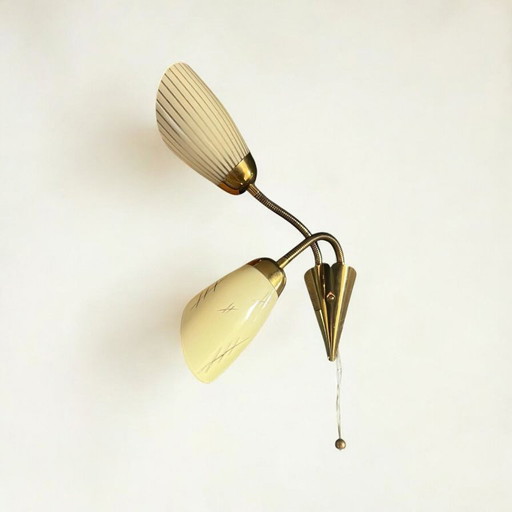 Rarity! Original 50s bag lamp with glass shades, Mid - Century wall lamp flexible
