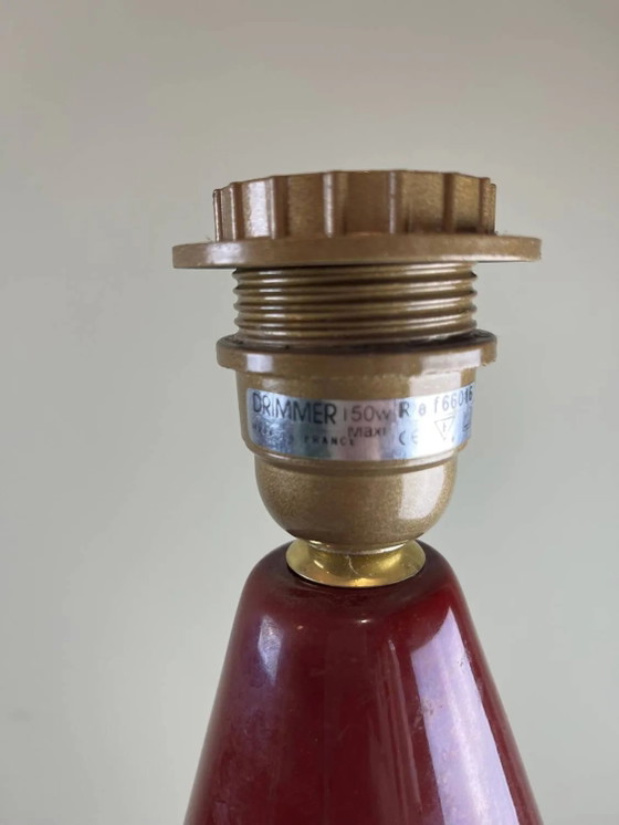 Grande lampada vintage in ceramica rossa firmata Drimmer – paralume pl – Lampade da tavolo, Porcelain, Metal (photo 20 of 21)