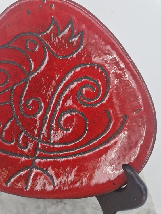 Image 1 of André Freymond keramische schaal | Model 9120 | Gestileerd vogelmotief | jaren 1950/60