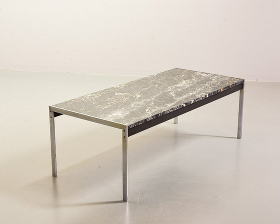 Image 1 of Minimalistic and Exclusive Mid-Century Kho Liangh Black Italian Marble and Brushed Steel Coffee Table by Artifort