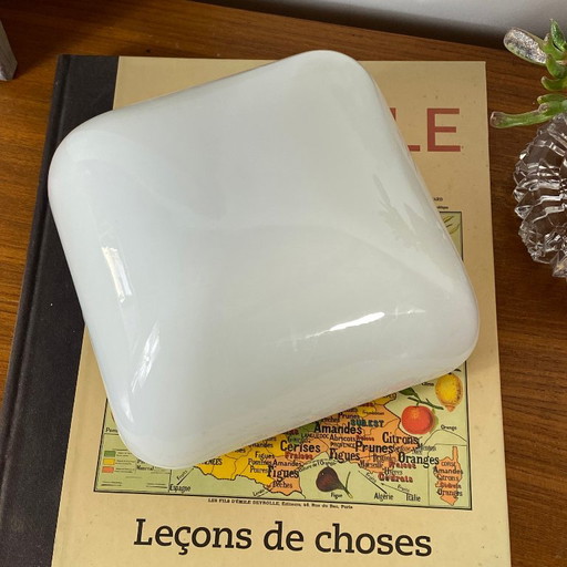 Lampada da parete/soffitto quadrata antica in vetro opalino bianco, 20 cm – plafondlampen, Glass