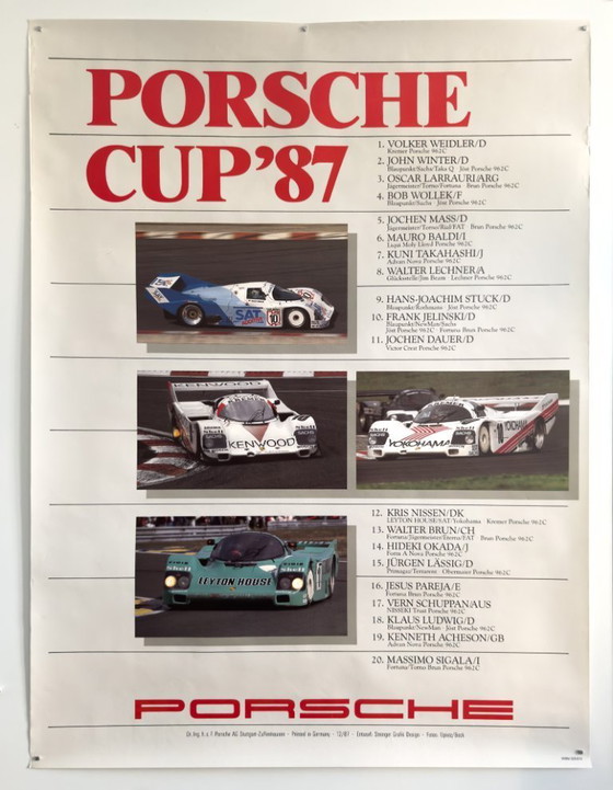 Image 1 of 🏁 Porsche Cup '87 – 1987 – Poster originale di Strenger Grafik Design | 102×76cm| Germania