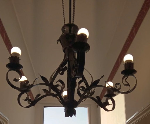 Bellissimo lampadario in ferro battuto nero – kroonluchters, Iron, Metal