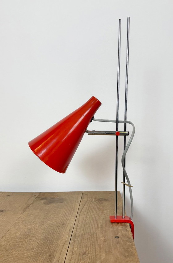 Vintage Red Table Lamp by Josef Hůrka for Lidokov, 1960s – Iron, Chrome (photo 7 of 21)