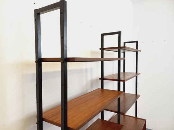 Image 1 of Vintage Italian double modular bookcase in teak and metal from the 1960s