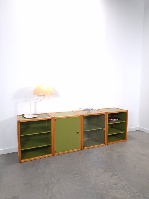 Design Flötotto Profilsystem Mobile modulare – 4 parti – Faggio verde, Mobile 1 – dressoirs, Glass, Wood