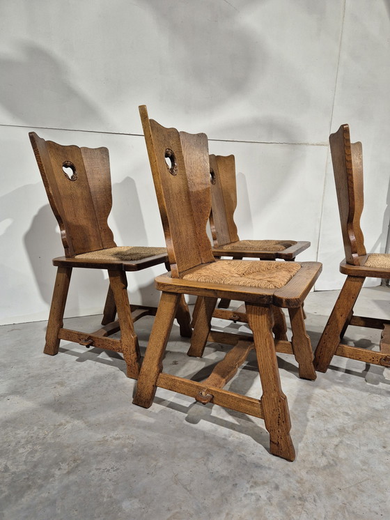 Image 1 of 4 Stühle im Stil des Brutalismus mit Sitzfläche aus Binsen