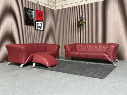 Rolf Benz 332 Ensemble Canapés Cuir Rouge Bordeaux 200x90 NETTOYÉ