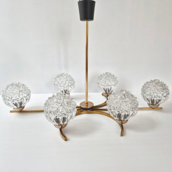 Image 1 of Vintage 1950s Arlus House Pendant Light in Gilded Brass, Metal & Glass