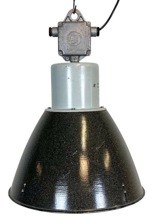 Lampada da fabbrica industriale in smalto grigio, anni '60