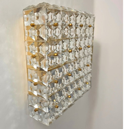 Kinkeldey XL Deckenleuchte aus den 70er Jahren, 60x60 mm geschliffenes Kristallglas, vergoldet