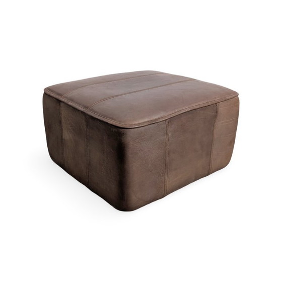 Image 1 of 2x Original Mid Century de Sede Ottoman Stools, Buffalo Leather, Brown