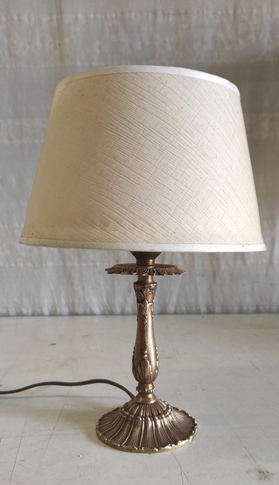 Image 1 of Brass table lamp with paper shade - mid-20th century