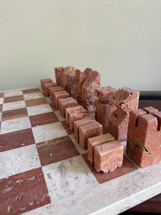 Design Chess Set in two-tone Travertine, Angelo Mangiarotti, Decorative Objects, Beige, Modern (photo 5 of 15)