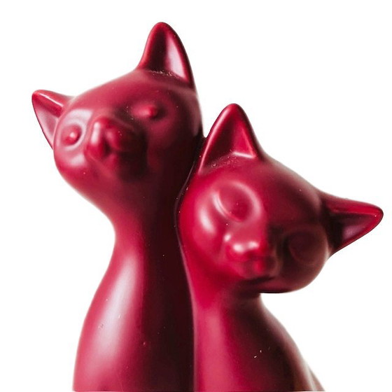 Image 1 of Vintage figurine Cat with Kitten pink red 1980's