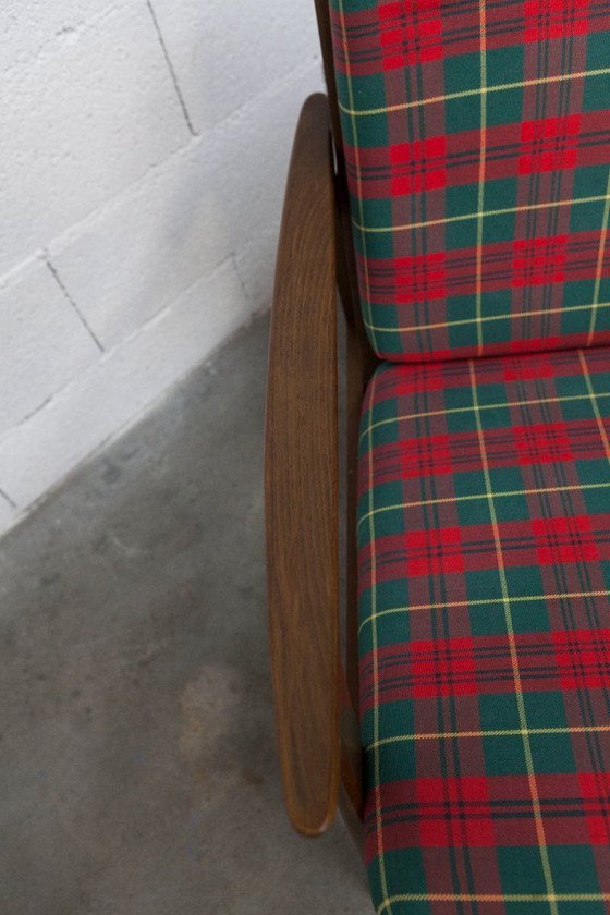 Image 1 of Poltrona scandinava in teak, anni '60, smontabile, con tessuto tartan