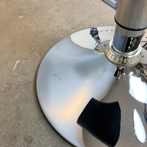 Image 1 of 2 tabourets de bar réglables en hauteur, chrome et contreplaqué courbé, années 1970