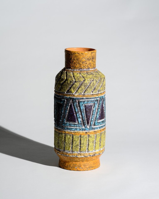 Alla Moda Fratelli Fanciullacci Attributed Geometric Floor Vase Lava Glaze Italy