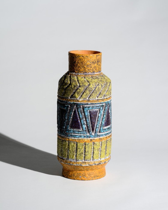 Image 1 of Alla Moda Fratelli Fanciullacci Attributed Geometric Floor Vase Lava Glaze Italy