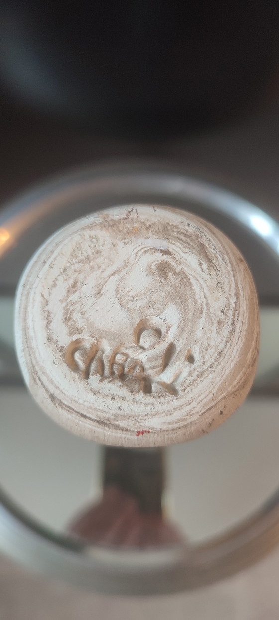 Image 1 of Turned stoneware vase, signed, with relief decoration