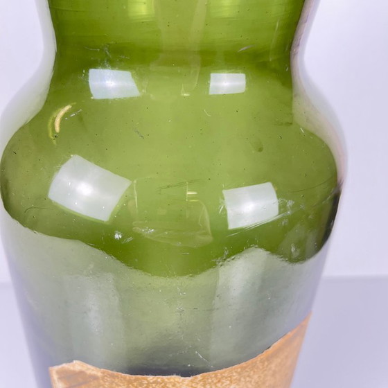 Image 1 of Große antike Apothekerflasche aus grünem geblasenem Glas