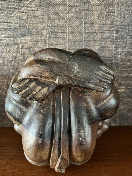 Image 1 of Grande statue vintage de yogiman Orang Malu, bois de suar