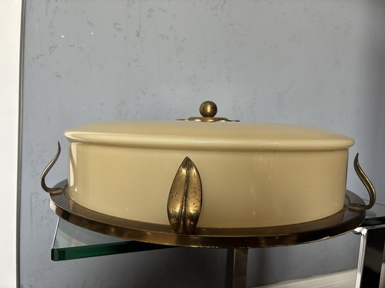 Large Art Deco ceiling light, brass and glass, 1920s, Creme (photo 3 of 6)