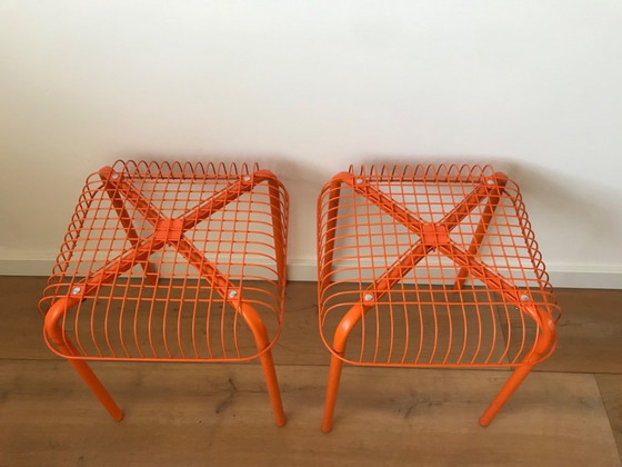 Image 1 of 2x Vintage Västerön IKEA Oranje Draadkruk by Inma Bermúdez en Francis Cayouotte, 1990s