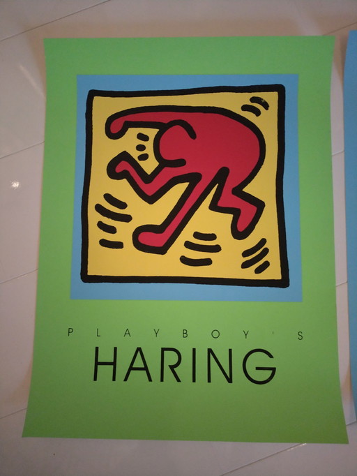 2x Keith Haring X Playboy zeefdruk 60x45 cm.