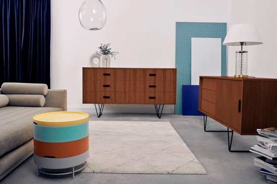 Image 1 of Dressoir T-S11 met schuifdeur en laden van gebeitst teakhout