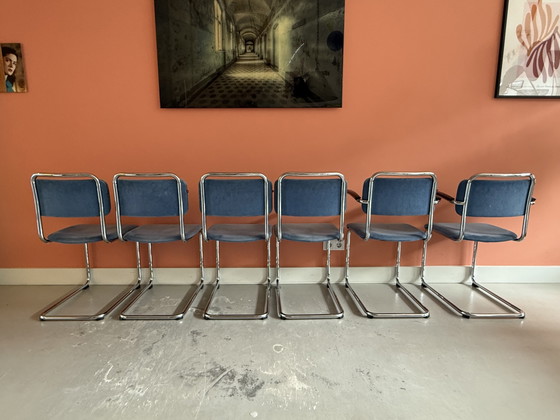 Image 1 of 6 chaises longues originales Gispen Dutch Originals – 4 x 101L + 2 x 201L avec accoudoirs