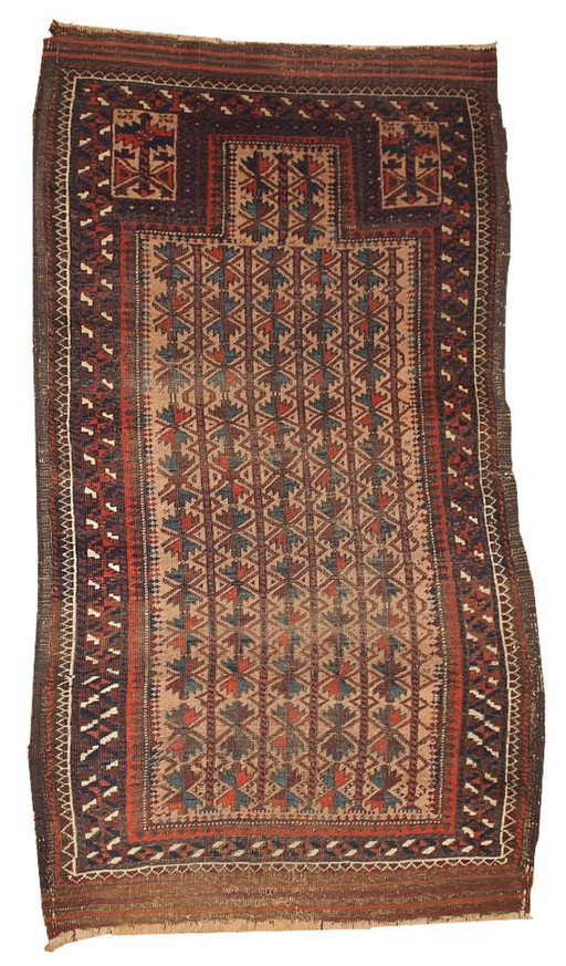 Handgemaakt antiek verzamelobject: Afghaans gebedskleed van de Baluch-stam, 91 cm x 161 cm, jaren 1880 - 1B219