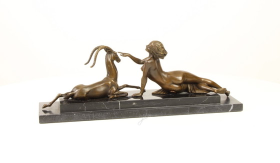 Image 1 of BRONZE STATUE OF AN AMAZON WITH ANTILOPE