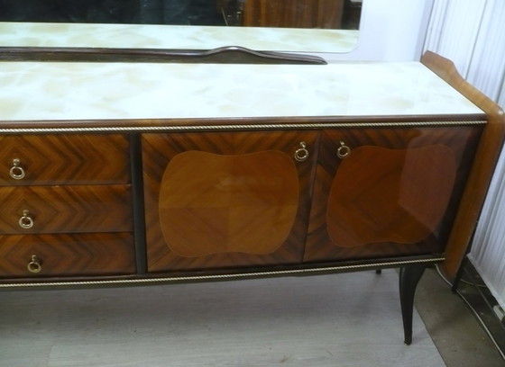 Image 1 of Credenza anni '40-'50 con grande specchio, stile Ital Design Fratelli Rigamonti, Mid Century Modern