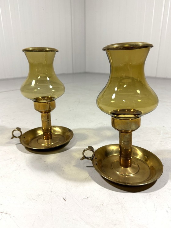 Image 1 of 2 x brass candlesticks by Peter Jensen Copenhagen Denmark 1960's