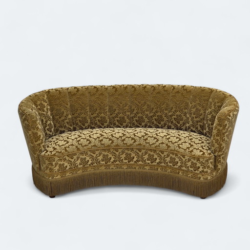 1960s Danish 3-Seater "Banan" Sofa, Green Furniture Velour