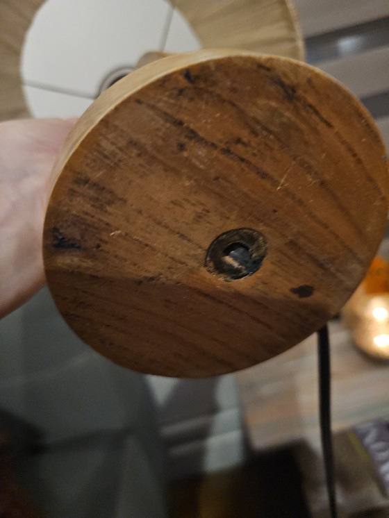 Image 1 of Lampada da tavolo vintage scandinava del 1950-1970 in legno e filo di iuta