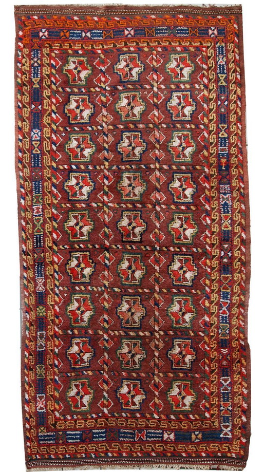 Handgemaakt antiek Perzisch-Koerdisch tapijt 3,9' x 7,5' (119 cm x 230 cm) jaren 1920 - 1C499