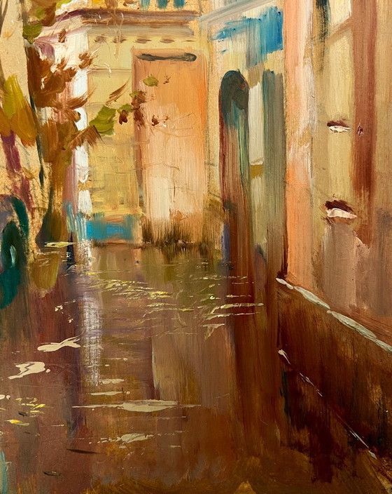 Image 1 of Original Oil Painting Autumn City Autumn in the Old Quarter