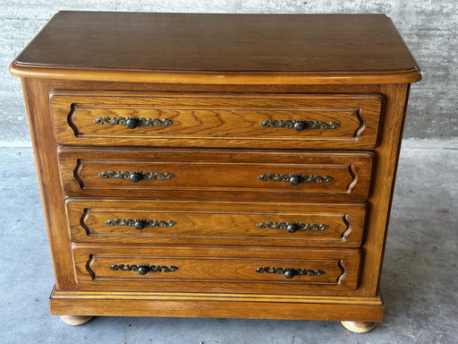 Vintage eikenhouten commode met 4 lades - honingkleurige patina – ladekasten, Wood, Metal (photo 2 of 15)