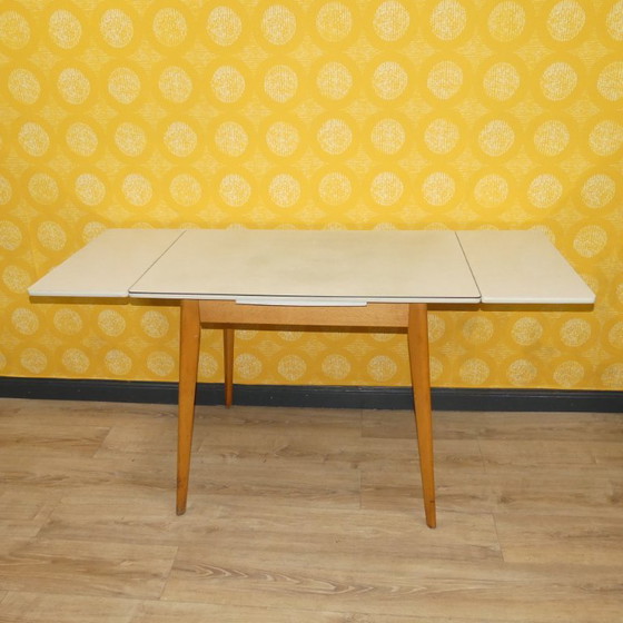 Image 1 of 50s 60s keukentafel houten tafel Resopal 60x94/152 uitschuifbare eettafel retro vintage keuken mid century werktafel