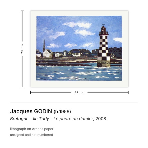 Jacques Godin Lithograph Bretagne - Ile Tudy - Le Phare Au Damier 2008 – Lithographs & prints, Paper (photo 3 of 5)
