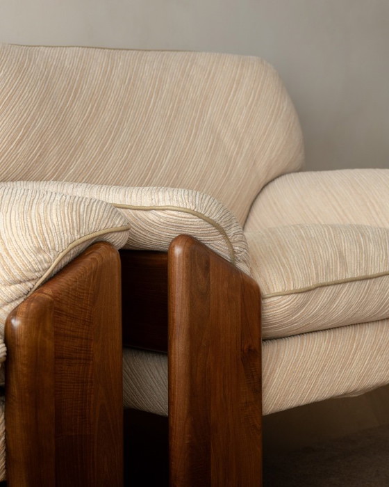 Sapporo Lounge Chairs by Mario Marenco for Mobil Girgi, 1970s, Armchairs, Textile, Wood, Brown (photo 14 of 24)