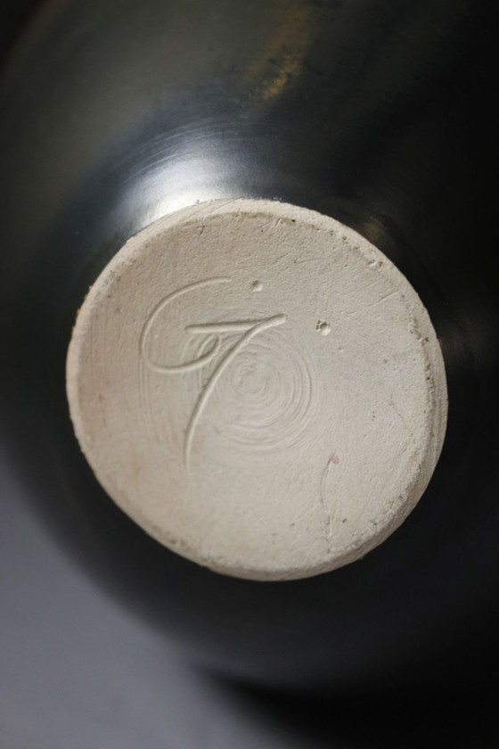 Image 1 of Yves Gaget in Biol – Soliflore-Vase aus geräuchertem Terra Sigillata, 1980er Jahre