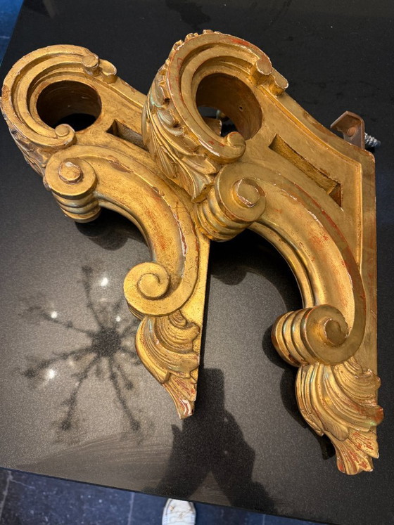 2 decorative Louis Philippe wall Consoles – Wood, Gold (photo 9 of 11)