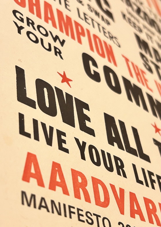 Image 1 of Signed Aardvark Manifesto 2010 Letterpress Print – Lesley Greening Lassoff & Pea Crabtree
