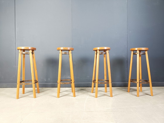 Image 1 of Tabourets de bar vintage en bois, 1960 - ensemble de 4