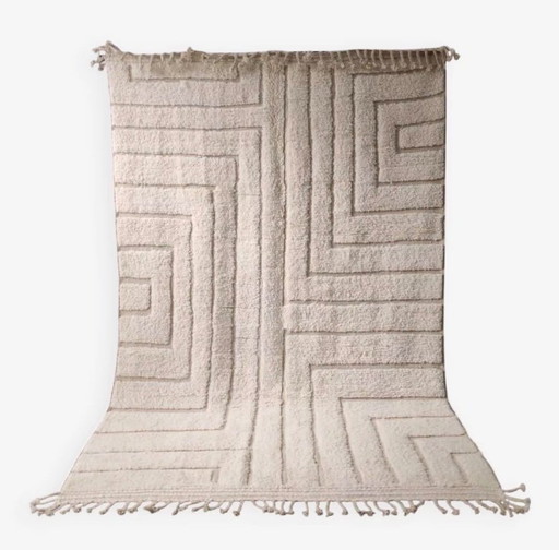 Authentic Beni Ouarain Rug, Ecru, Handmade in Soft Wool - 300x200cm